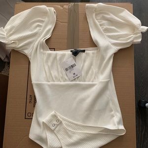 Puff Sleeve White Bodysuit- Forever 21